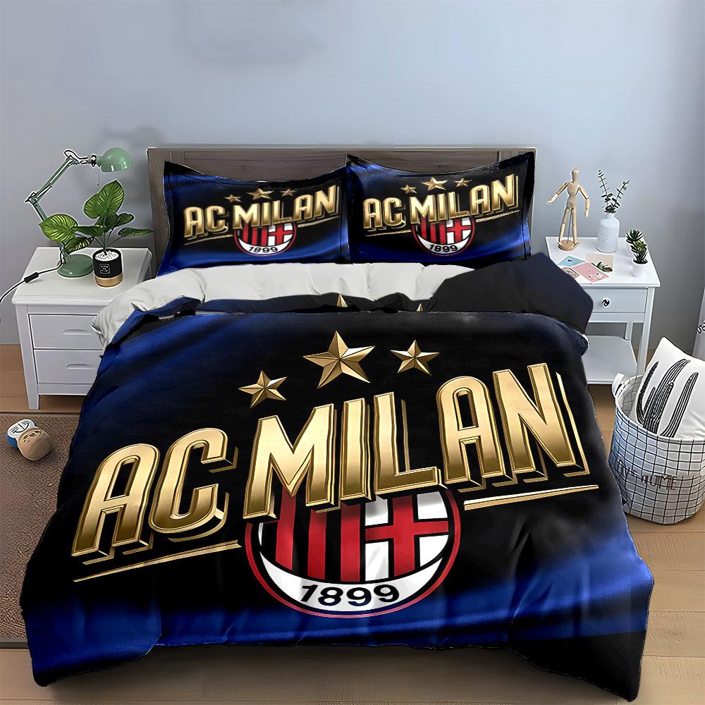 Set Design Logo AC Milan Set Biancheria da Letto Copripiumino Set Copripiumino Federe (1*Copripiumino 2*Federe, senza piumino)