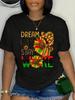 Juneteenth Print Crew Neck T-shirt, Short Sleeve Casual Top