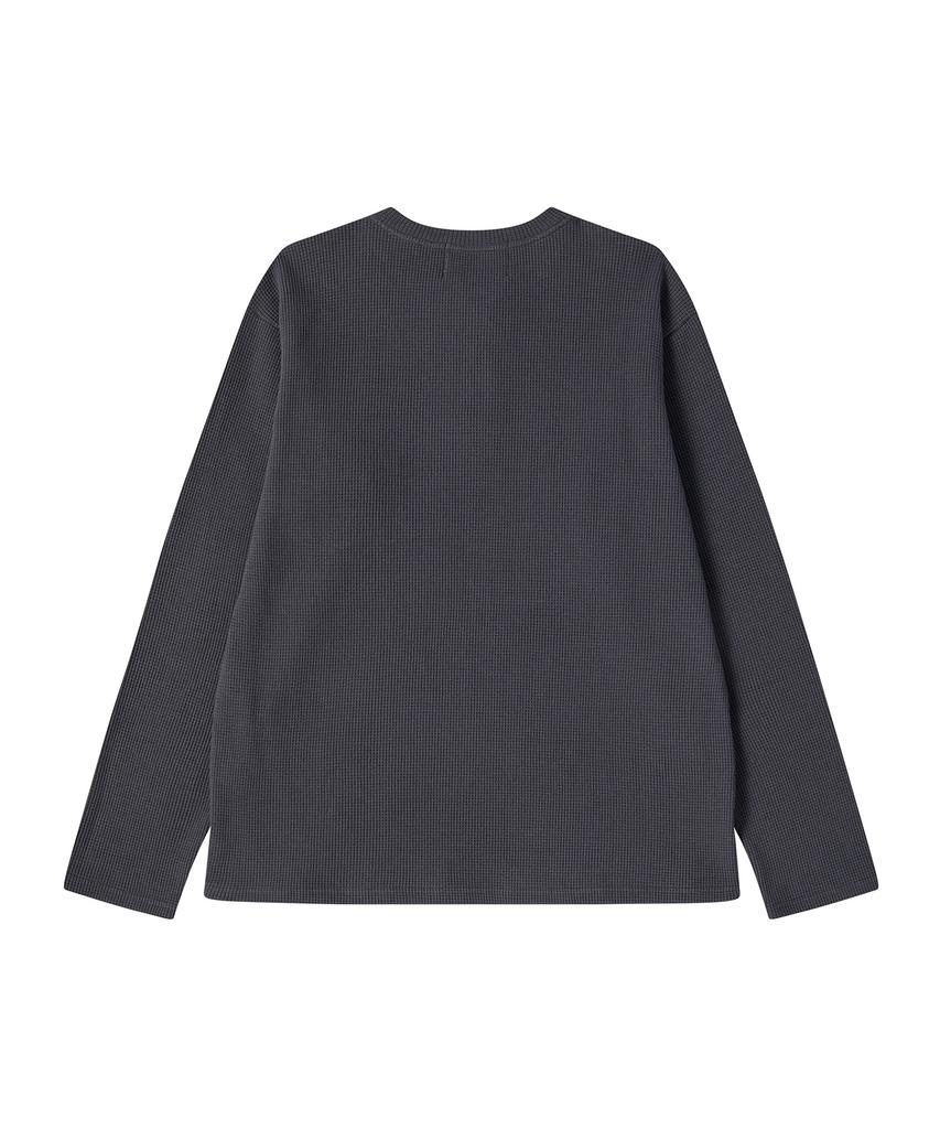 BEYOND CLOSET [Collection Line] Heavyweight Waffle Henley Neck T-Shirt Charcoal Gray