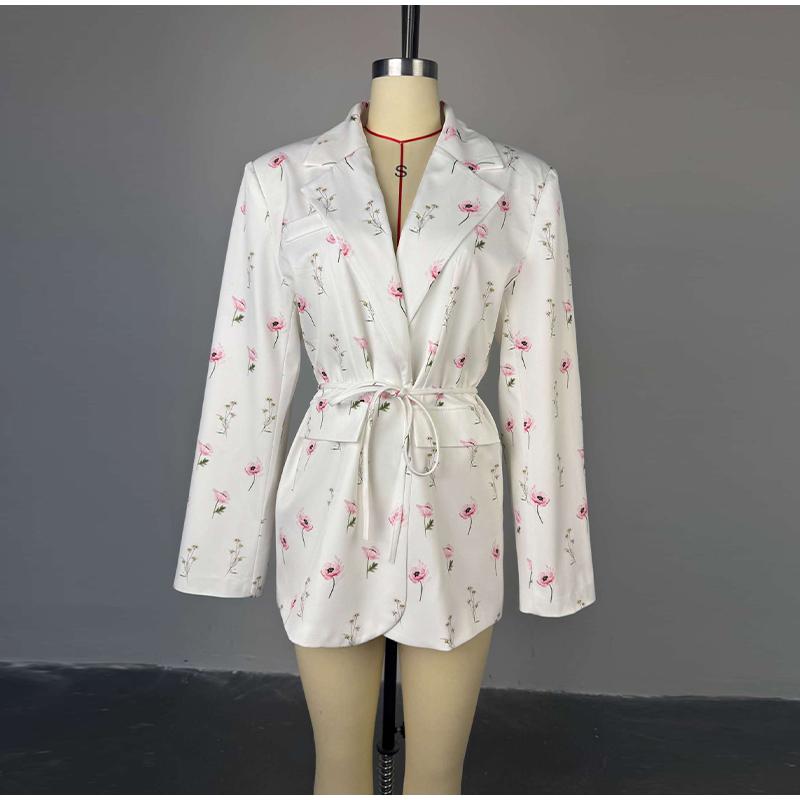 Women's Spring/summer 2025 New Fashion Printing Loose Suit Collar Lace-up Waist Suit Jacket