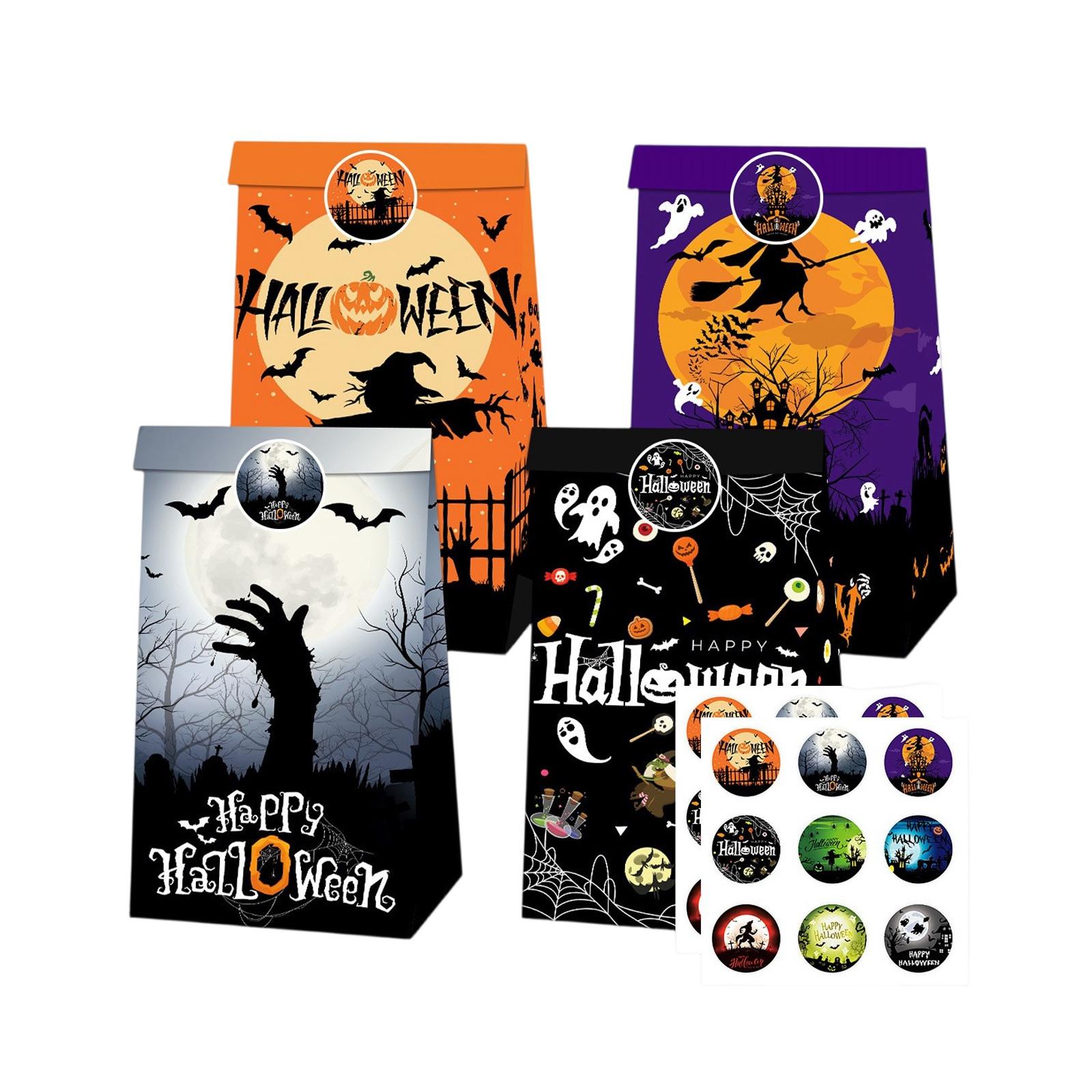 

Halloween Snacks, Paper Bags, Cute And Funny Sealing Stickers, Decorative Props, Party Supplies. One Size