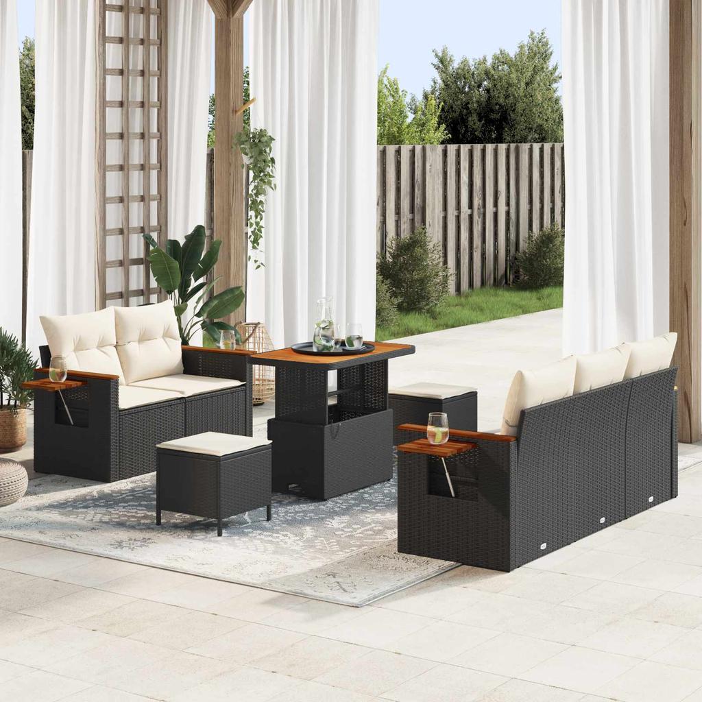 Garden Sofa Set 8 pcs Black Poly Rattan