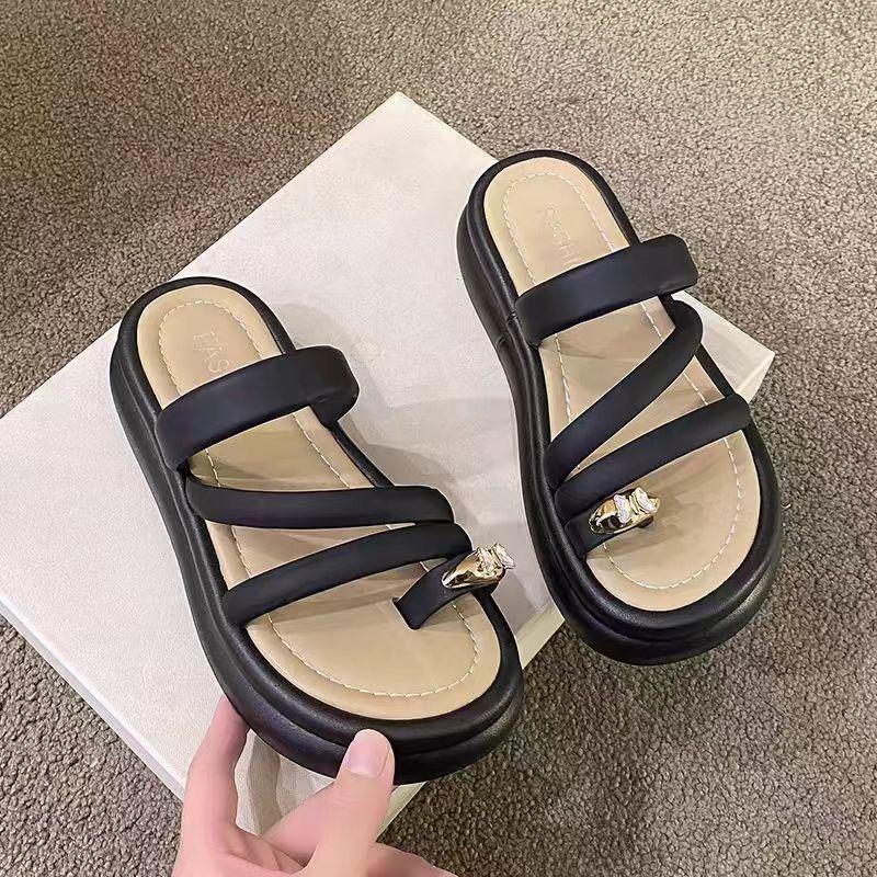 

Наступая на дерьмо мягкие кожаные сандалии женские летние тапочки-бублики на толстой подошве с пальцами ног и юбками для беременных женщин римская пляжная обувь 40 чёрный