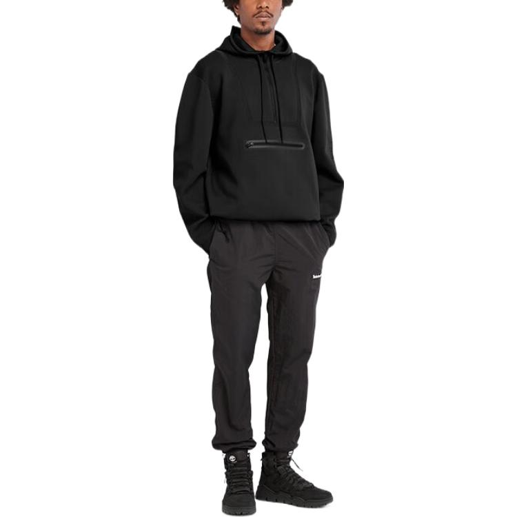 Timberland Solid Color Half-Zip Drawstring Hooded Pullover Long Sleeve Sweatshirt Men Sweatshirt Black A5UH1-001