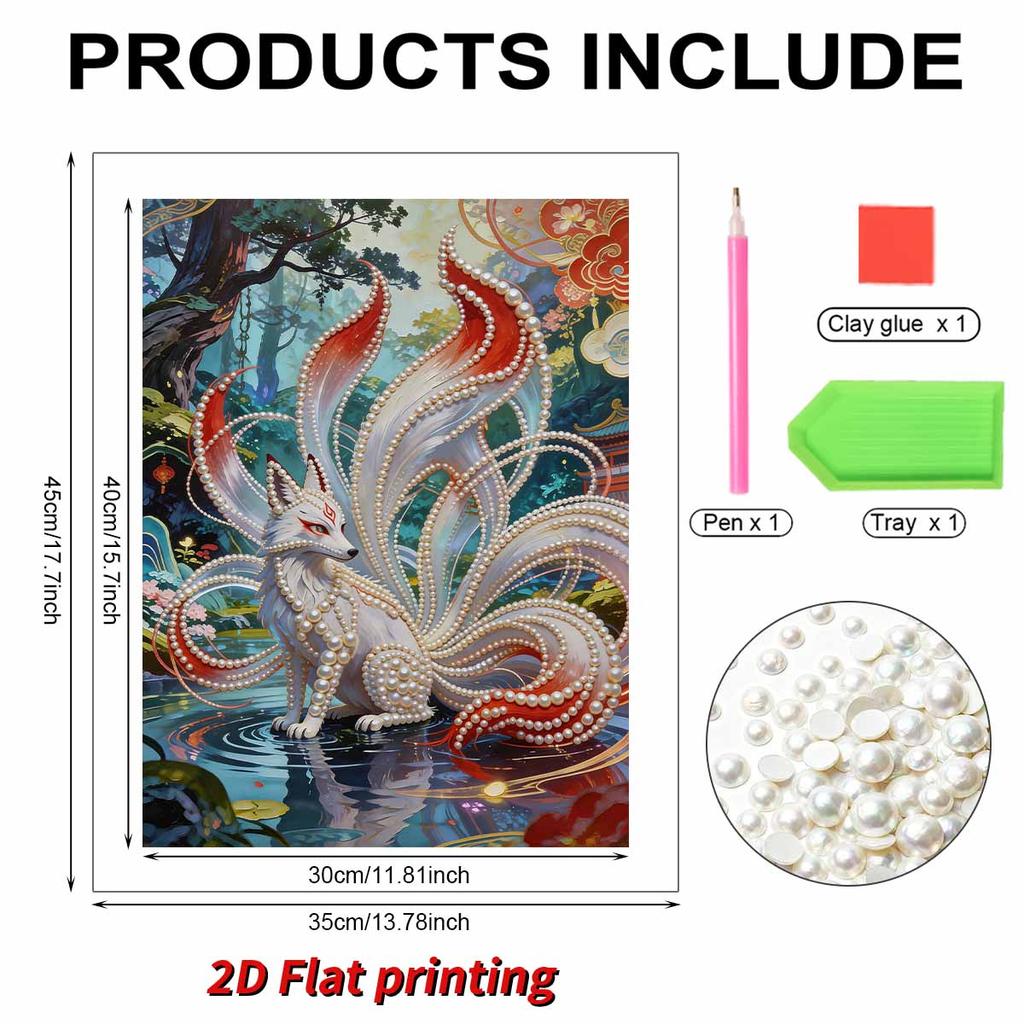 DIY Nine-tailed Fox Leader Pearl Art Painting for Adults/Beginners Gift Home Decor Pearl Gem Paintings Picture Arts Craft 30x40cm Without Frame
