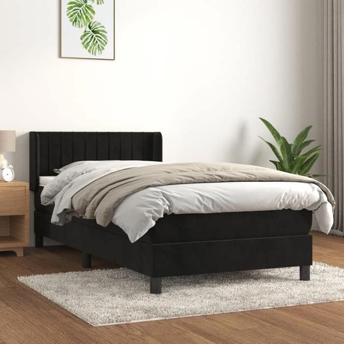 3131047 vidaXL Lit à sommier tapissier et matelas Noir 80x200 cm Velours
