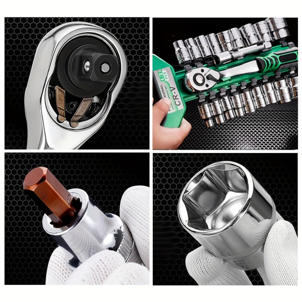 24Tooth Drive Socket Set1/4"-3/8"-1/2"Ratchet Socket Wrench Set Compact Sockets Set for Car Repair Mechanic Tool for Auto Repair