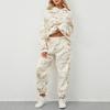 2 Piezas/Set Traje de Sudadera con Capucha y Pantalón para Mujer Estampado Mangas Largas Top Grueso Cintura Elástica Tobillera