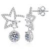 Sterling Hollow Star Stud Earrings With Moissanite Zircon Full Pave Women Daily Wear