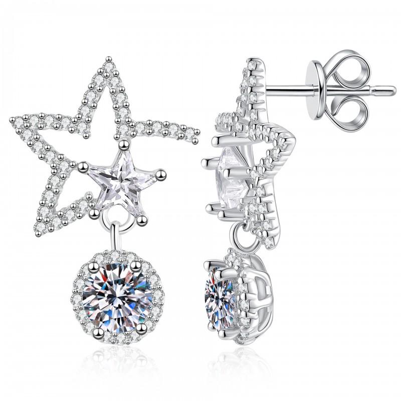 Sterling Hollow Star Stud Earrings With Moissanite Zircon Full Pave Women Daily Wear 925 Sterling Silver
