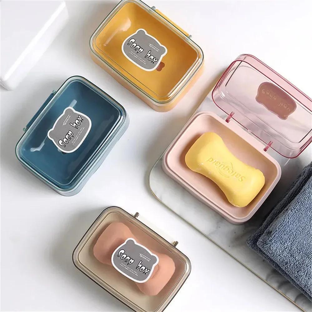 Portable Soap Dish with Lid - Plastic Travel Soap Holder, Keeps Soap Dry for Bathroom Home Outdoor