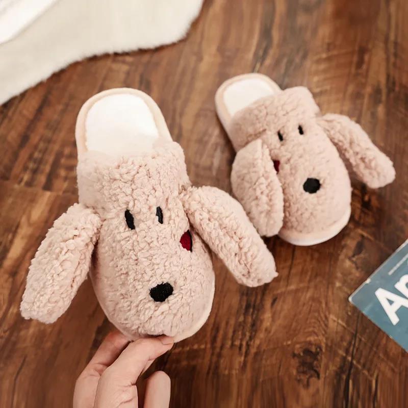 Autumn and Winter Dog Ear Design Pure Cotton Slippers Fashion Flat Cotton Shoes Indoor Casual Shoes