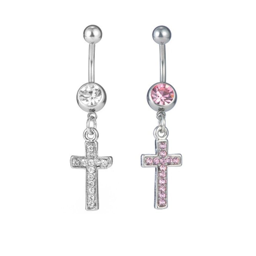 Rhinestone Crucifix Belly Button Ring Punk Belly Piercing Jewelry Trendy Cross Navel Ring  Couple