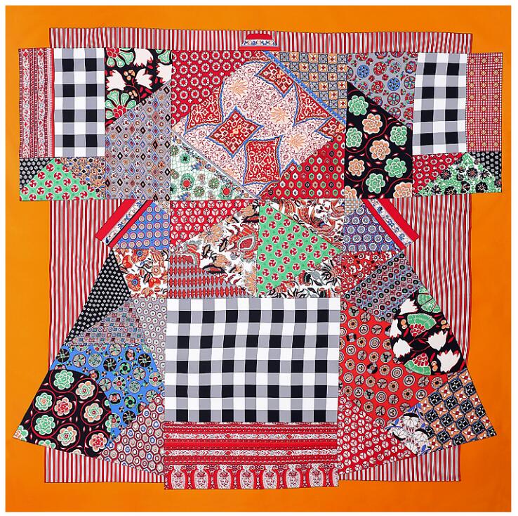 Luxury Brand Square Silk Scarf New Geometric Matchwork Plaid Winter Scarf Fashion Shawls Wrap 130*130cm Ladies Silk Scarves