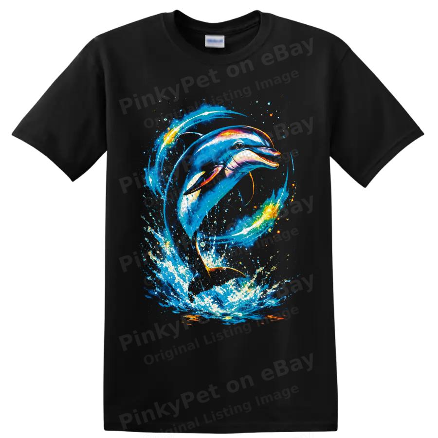 Dolphin Ocean Wave Splash T Shirt Colorful Aquatic Animal Sea Art Graphic Tee