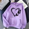 Combination of Love and Butterfly Pattern Long Sleeve Hoodies Women's Trendy Pocket Sweatshirt Vintage Y2k Hooded Clothing