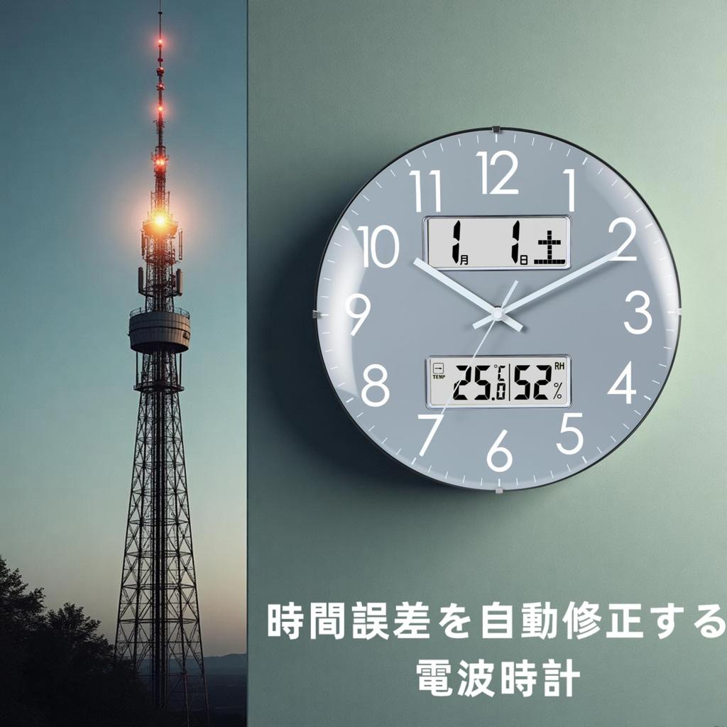 Wall Clock Radio Clock Day of the Week Display 33cm Diameter Analog Second Hand Stops at Night to Silent Spherical Glass Grey Temperature, Humidity,