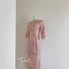 2025 New Pink Jacquard Satin Cheongsam with Large Sleeves - Young Autumn Style