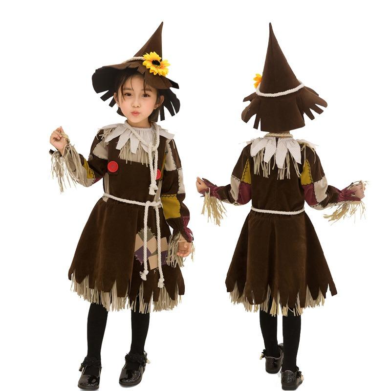 Halloween Adult Children Wizard of Oz Scarecrow, Masquerade Party Play Parent-Child Costumes