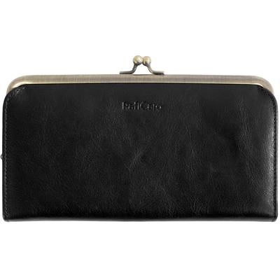 RafiCaro Long Wallet with Made of Genuine Italian with Coin Card Large Black Women's Clasp, Leather, Thin, Purse, Slots, Capacity, Box-Shaped,