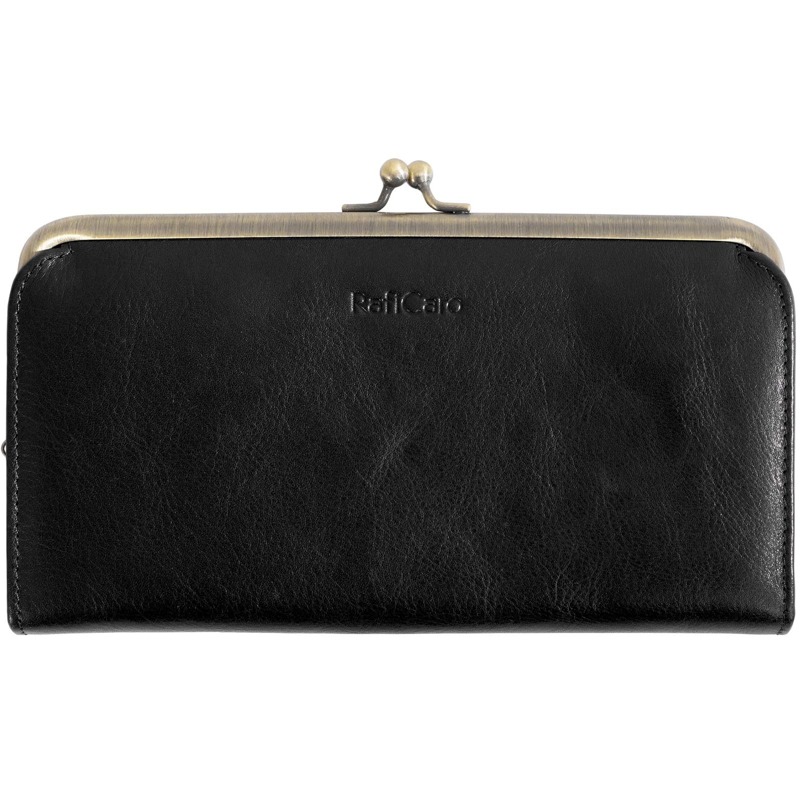 

[RafiCaro] Women s Wallet, Clasp Closure, Long Wallet, Genuine Italian Leather, Slim, Clasp Coin Purse, Card Slots, Large Capacity, Box-Type, Black