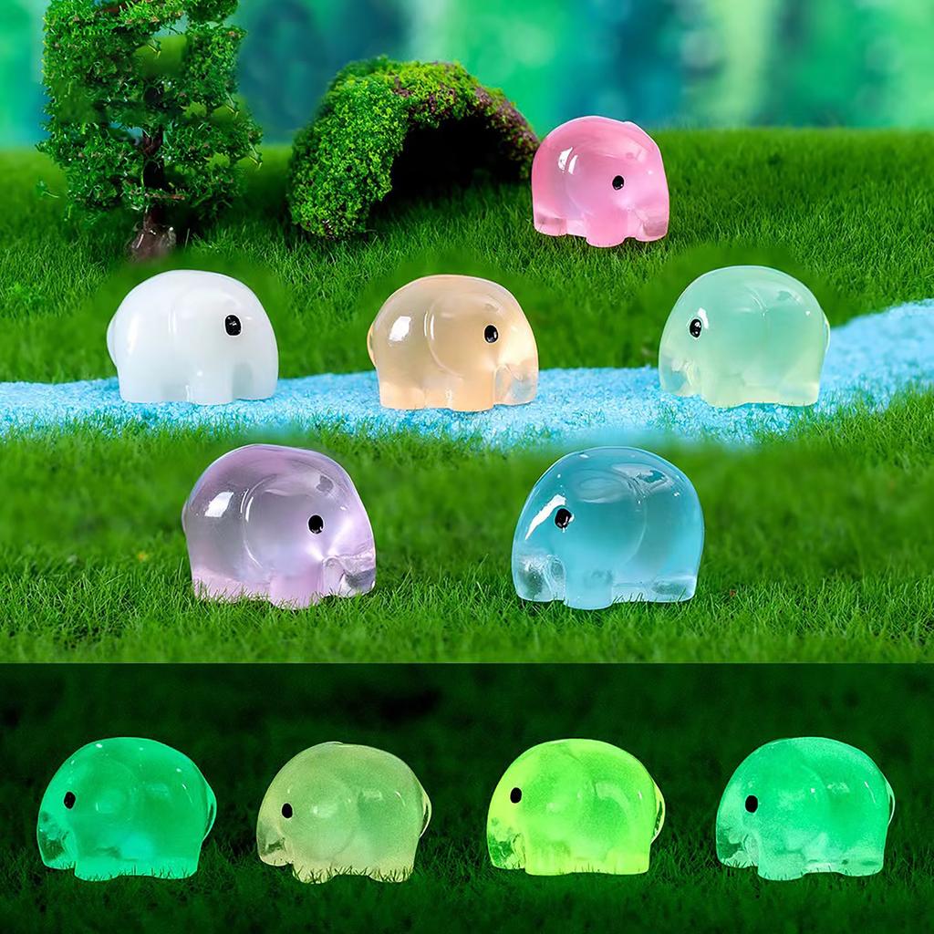 50Pc Mini Resin Luminous Elephant Portrait Mini Resin Animals Suitable For Mini Garden Landscape Aquarium Potted Toy House Decor