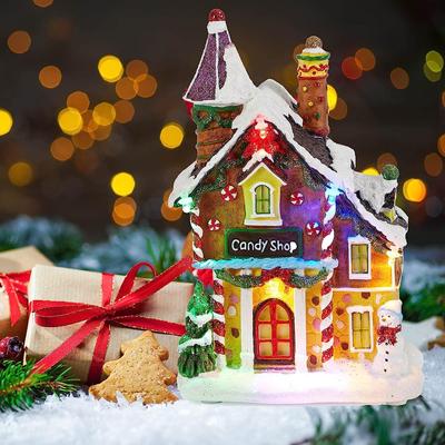 Christmas Candy Gingerbread House Decor - Collection Building with LED Light Up Decorative Home Fireplace Tabletop Decoration