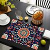 1PC Linen Table Mats,Traditional Ramadan Pattern,Rectangle Placemats for Dining & Coffee Tables