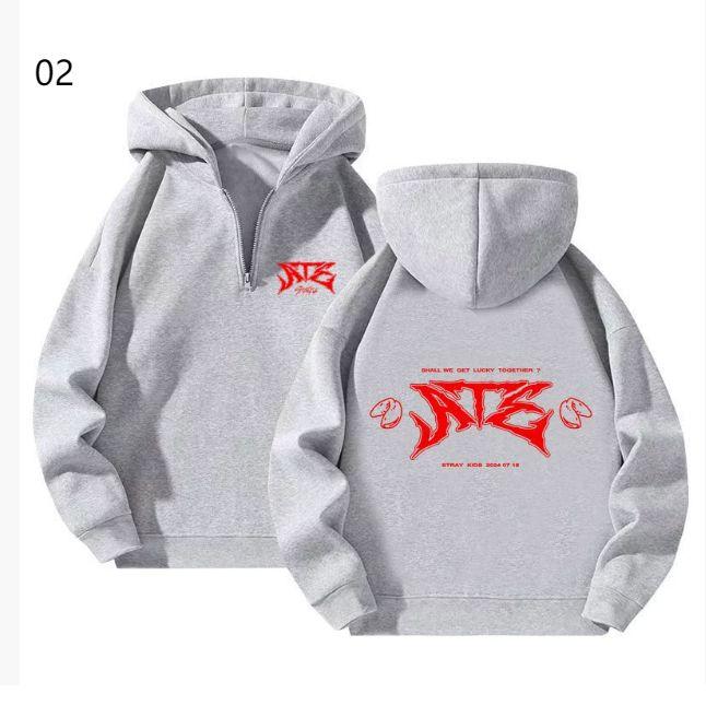 [USED] STRAY KIDS Pullover Hoodie with Trading Card Illustration Print