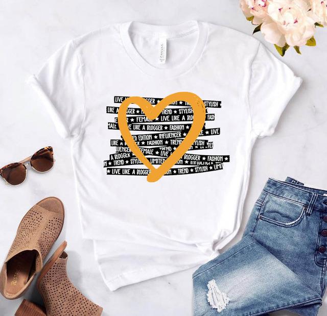 Love Heart Print T-Shirts For Women Clothing Round Neck Casual Top Clothes Short Sleeve Versatile Graphic Printed Fashion Shirts