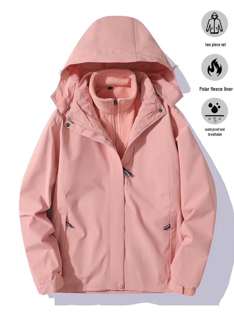 Couples' 3-in-1 Fleece-Lined, Windproof, Short-Sleeve Waterproof Jacket for Autumn/Winter Hiking & Workwear