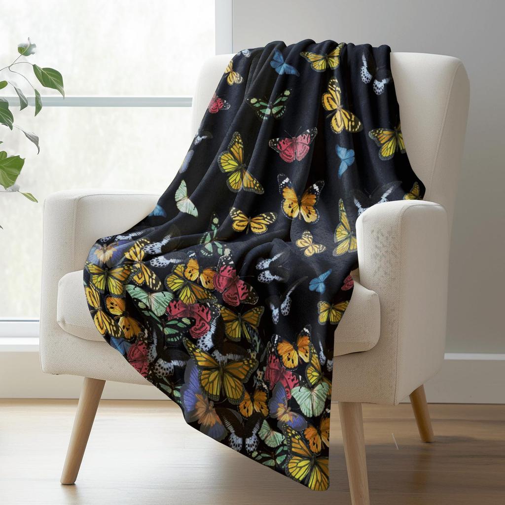 Colorful Butterfly Pattern Digitalprinted Polyester Bedroom Velvet Flannel Cover Blanket Fleece Soft Cover Blankets for Beds