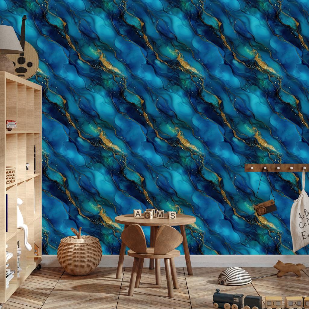 Navy, turquoise, blue and sea ink wallpaper 50x1000