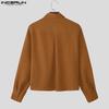 INCERUN Men Turn Down Collar Long Sleeve Loose Casual Texture Shirts Tops