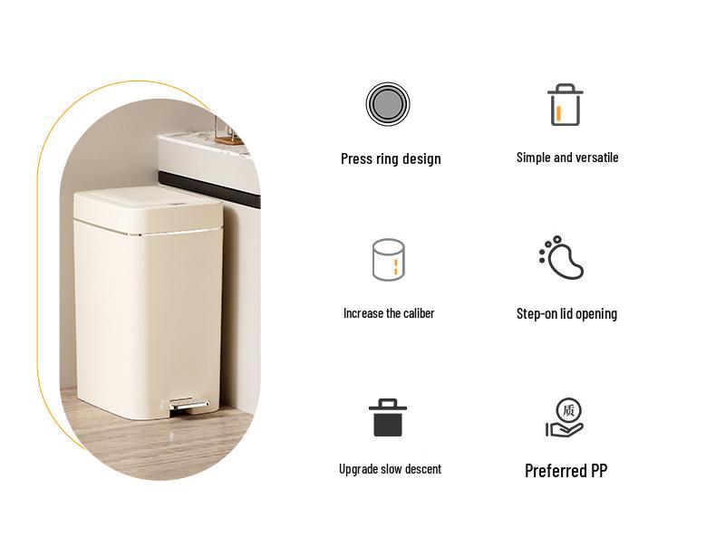 Silent Slow-Closing Trash Can with Foot Pedal Lid for Kitchen & Bathroom