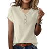 Women's V-neck Loose Button Placket Short Sleeve T-shirt
