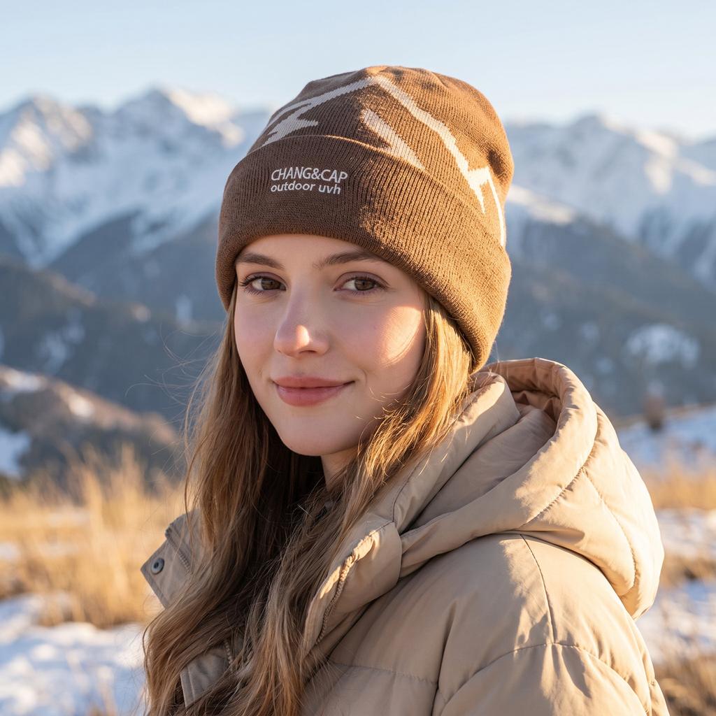Outdoor mountaineering knitted hat showing the face small autumn and winter travel hat letter jacquard warm ear protector wool hat