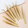 Golden High Precision Net Pattern Eyelash Extension Tweezers, Professional Beauty Lash Feather Clip, Durable False Eyelash Graft