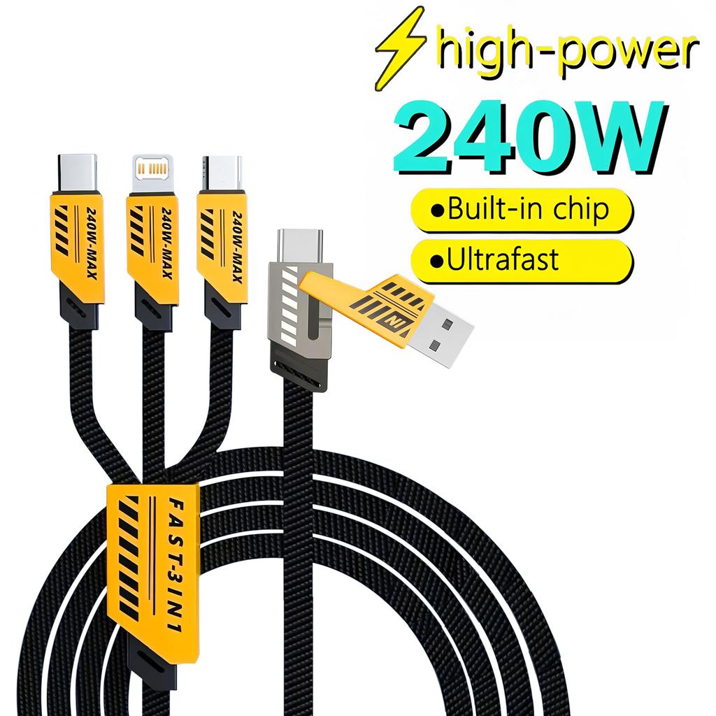 240W 2-in-3 Multi-Interface Super Fast Charging Mecha Data Cable 1.2M Compatible With iPhone Android Notebook/Tablet