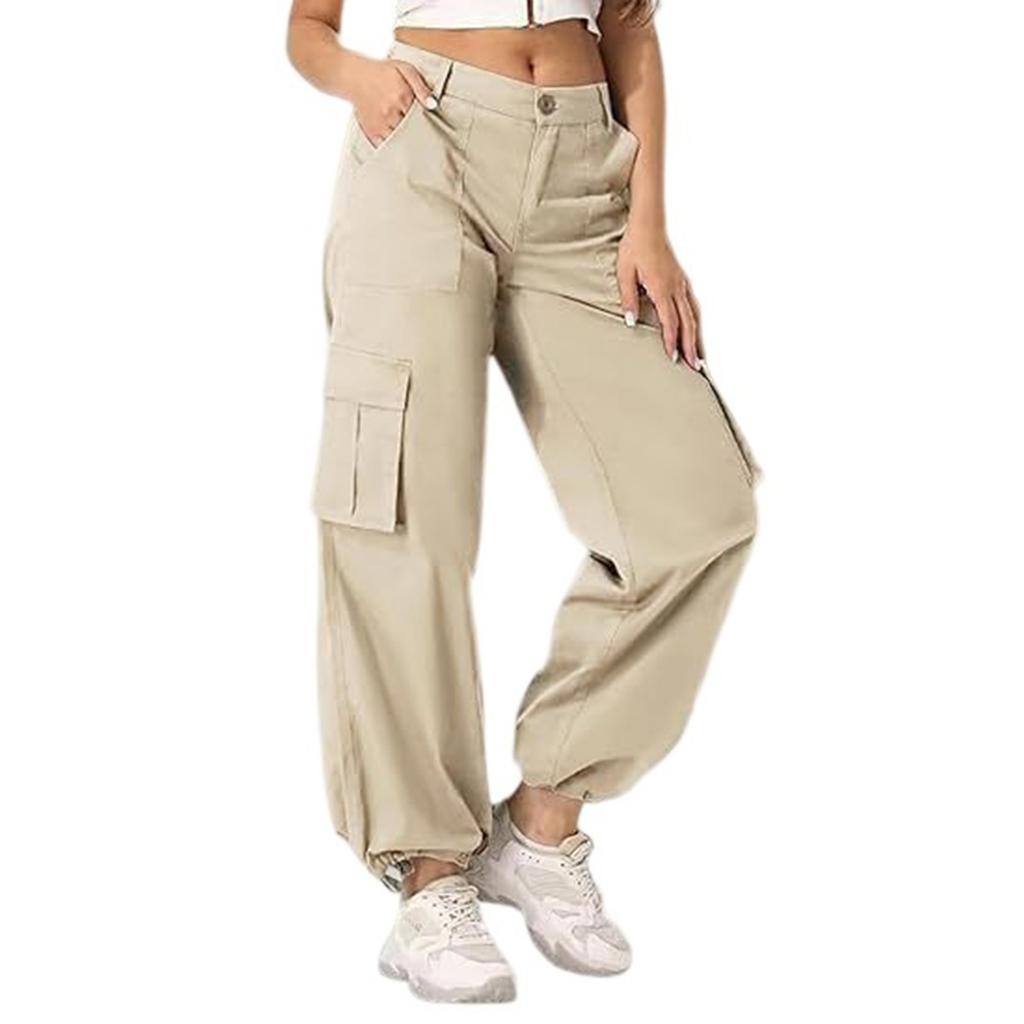 Dámské sportovní kalhoty s vysokým pasem a více kapsami, pracovní oděv, s nastavitelnými nohavicemi, volné a pohodlné pracovní kalhoty