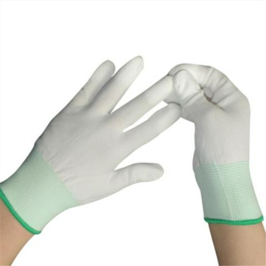 Anti-Static White PU Coated Palm Gloves - Thin Style for Electronics