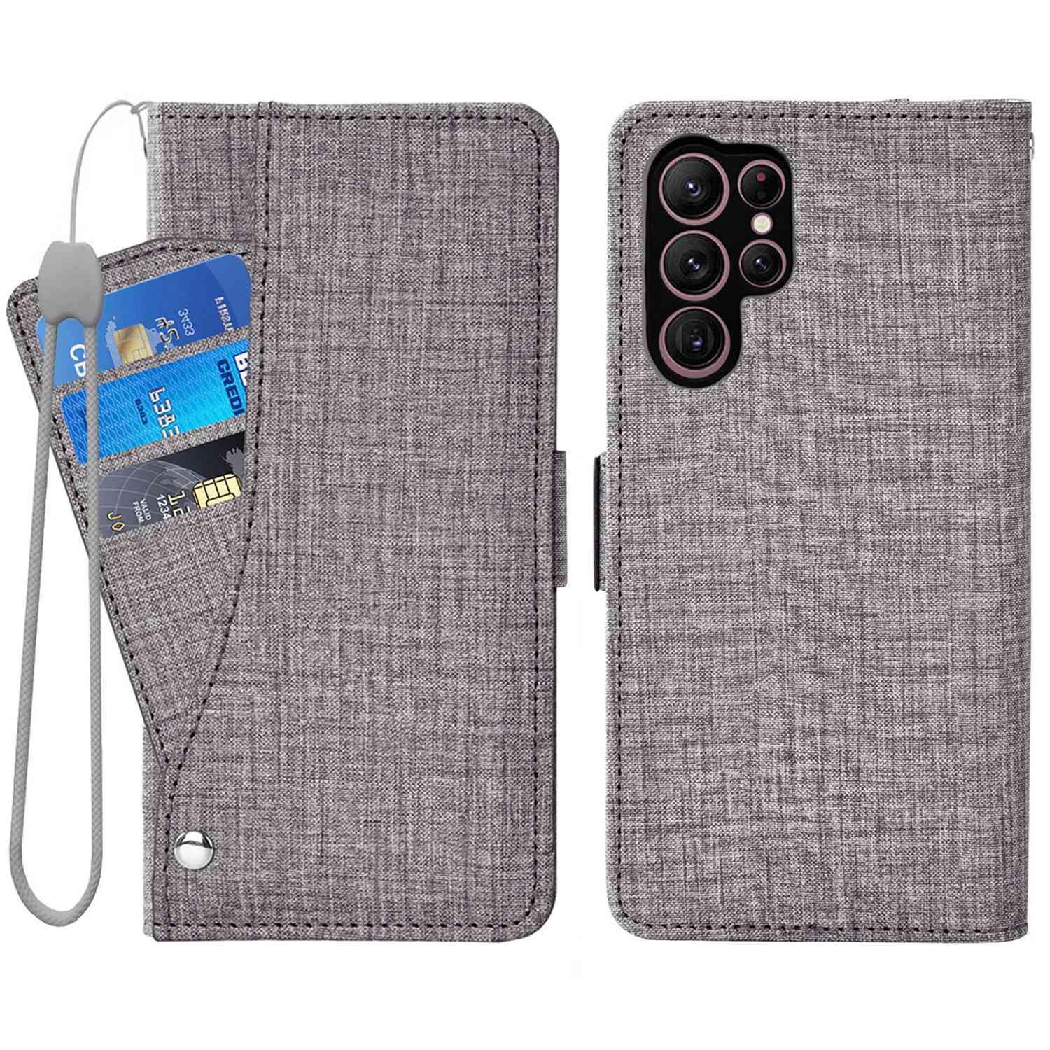 

For Samsung Galaxy S24 Ultra Case Jean Cloth Texture PU Leather Wallet Phone Cover with Rotating Card Slots