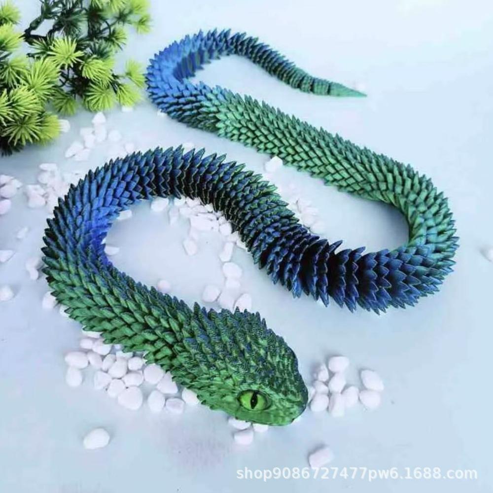 3D Printed Snake 40cm Realistic Snake Statue Movable Joint Fidget Toy Simulation Snake Office Desktop Ornament Scale Ratio Model Crafts Gift Present