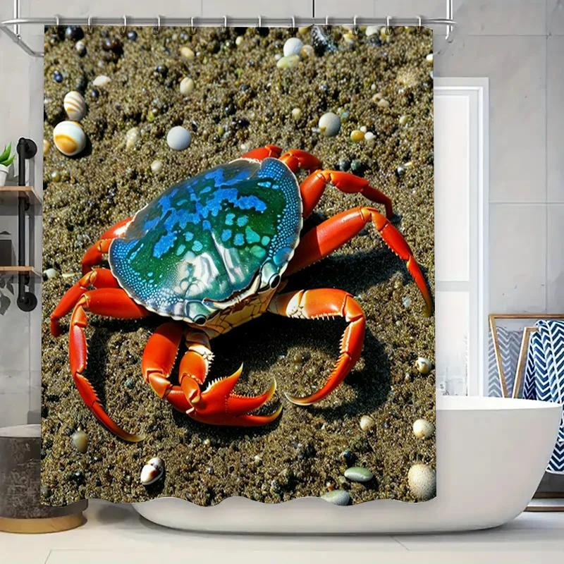 3D Printed Shower Curtain Blue Crab Design for Bathroom Decor Waterproof Fabric Easy Installation Perfect Gift Idea for Home Acc W90xH180cm