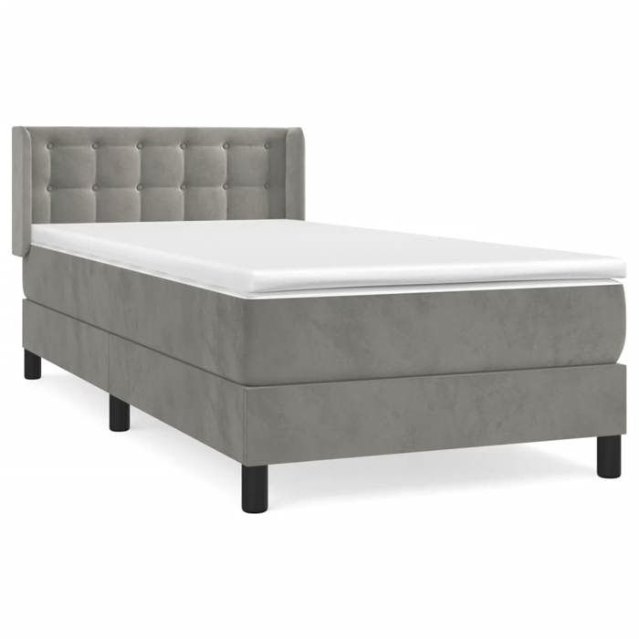 3131171 vidaXL Lit à sommier tapissier et matelas Gris clair 90x190 cm Velours