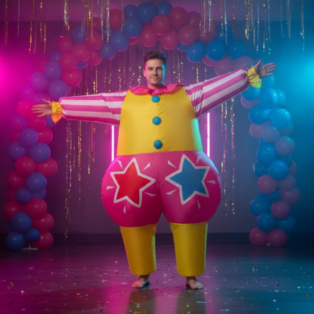 Inflatable Clown Costume Funny Suit with Blower Full-Body Jumpsuit for