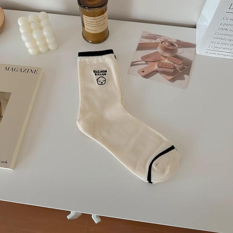 

Весенне-летние полосатые мультяшные носки с собачкой, милые и модные, полосатые до середины икры, школьный стиль 1 pair