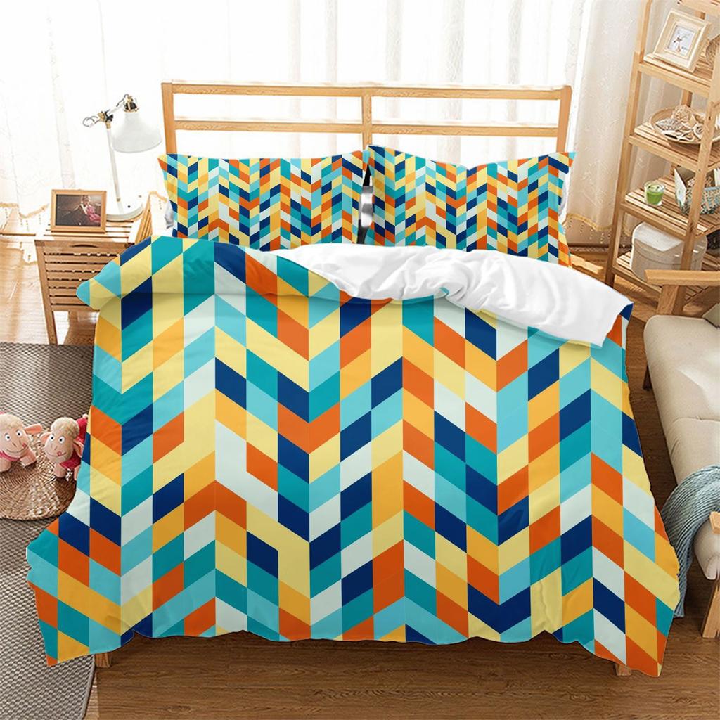 Vintage Plaid Geometric Pattern Bed Three-Piece Set 3D Digital Printing