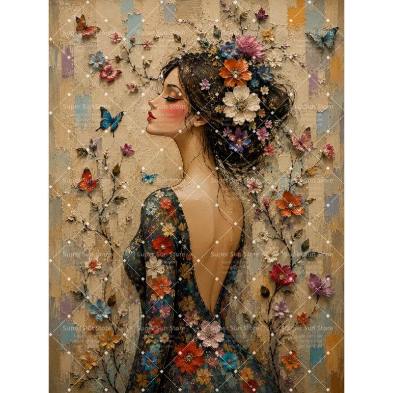 Mosaic Abstract Floral Woman Canvas Painting Wall Art Boho Woman With Flower Print Botanical Lady Tree Of Life Poster Home Deco