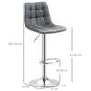 Set of 2 Swivel Bar Stools in Faux Leather with Backrest and Footrest, 42x45x89-110cm, Grey